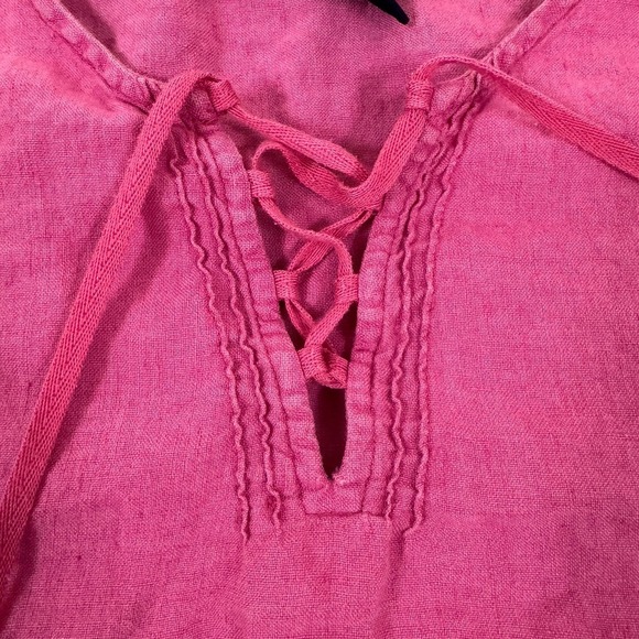 Gap Womens 100 % Linen Ruched‎ Sides V-neck Tunic Beachy Pink Sz XL - Picture 5 of 9